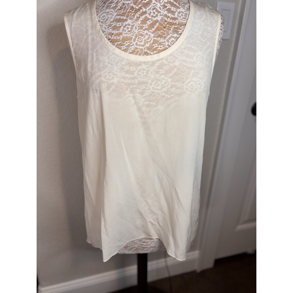 NWOT $228‎ Eileen Fisher 100% Silk Crepe Sleeveless Tunic Top M Hi Lo Beige